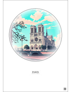 Affiche Paris – Poster illustration vintage – Notre Dame Cathedral | Gravura – Fond clair