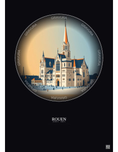 Affiche Rouen – Poster illustration vintage – Cathedrale Notre Dame De Rouen | Gravura – Fond foncé