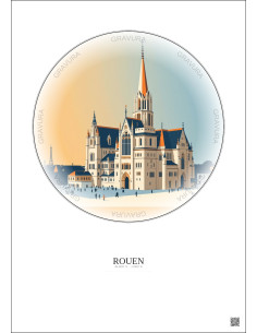 Affiche Rouen – Poster illustration vintage – Cathedrale Notre Dame De Rouen | Gravura – Fond clair