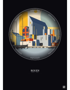 Affiche Rouen – Poster illustration vintage – Musee Maritime Fluvial Et Portuaire De Rouen | Gravura – Fond foncé