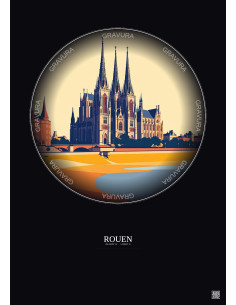 Affiche Rouen – Poster illustration vintage – Rouen | Gravura – Fond foncé