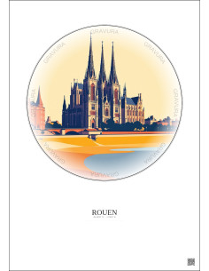 Affiche Rouen – Poster illustration vintage – Rouen | Gravura – Fond clair