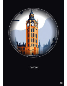 Affiche London – Poster illustration vintage – Big Ben | Gravura – Fond foncé