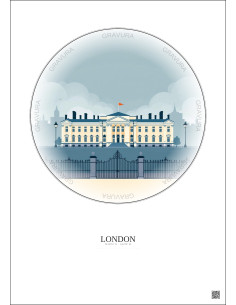 Affiche London – Poster illustration vintage – Buckingham Palace | Gravura – Fond clair