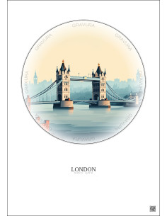 Affiche London – Poster illustration vintage – Tower Bridge | Gravura – Fond clair