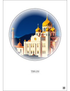 Affiche Tbilisi – Poster illustration vintage – Holy Trinity Cathedral Of Tbilisi | Gravura – Fond clair
