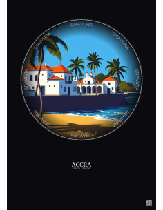Affiche Accra – Poster illustration vintage – Accra | Gravura – Fond foncé
