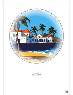 Affiche Accra – Poster illustration vintage – Accra | Gravura – Fond clair