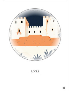 Affiche Accra – Poster illustration vintage – Fort James | Gravura – Fond clair