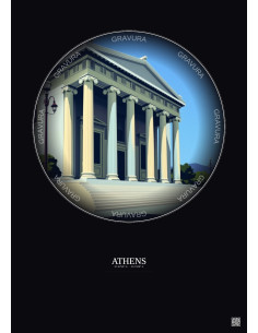 Affiche Athens – Poster illustration vintage – Numismatic Museum Of Athens | Gravura – Fond foncé