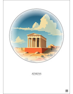 Affiche Athens – Poster illustration vintage – Hekatompedon Temple | Gravura – Fond clair