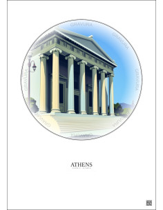 Affiche Athens – Poster illustration vintage – Numismatic Museum Of Athens | Gravura – Fond clair
