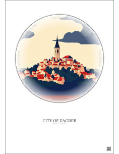 Affiche City Of Zagreb – Poster illustration vintage – Famous Viewpoint Of City Of Zagreb | Gravura – Fond clair