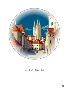 Affiche City Of Zagreb – Poster illustration vintage – Historic Old Town Of City Of Zagreb | Gravura – Fond clair
