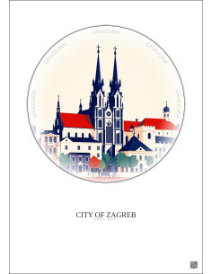 Affiche City Of Zagreb – Poster illustration vintage – Most Iconic Landmark Of City Of Zagreb | Gravura – Fond clair