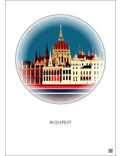 Affiche Budapest – Poster illustration vintage – Hungarian Parliament Building | Gravura – Fond clair
