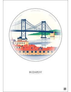 Affiche Budapest – Poster illustration vintage – Szechenyi Chain Bridge | Gravura – Fond clair