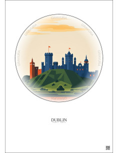 Affiche Dublin – Poster illustration vintage – Dublin Castle | Gravura – Fond clair