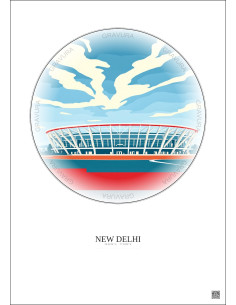 Affiche New Delhi – Poster illustration vintage – Jawaharlal Nehru Stadium | Gravura – Fond clair