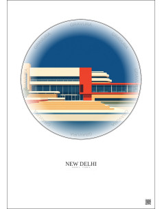 Affiche New Delhi – Poster illustration vintage – National Museum | Gravura – Fond clair