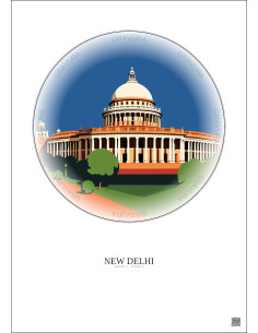 Affiche New Delhi – Poster illustration vintage – Old Parliament House | Gravura – Fond clair