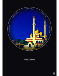 Affiche Baghdad – Poster illustration vintage – Al Kadhimiya Mosque | Gravura – Fond foncé