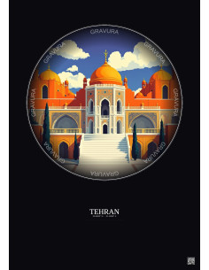 Affiche Tehran – Poster illustration vintage – Golestan Palace | Gravura – Fond foncé