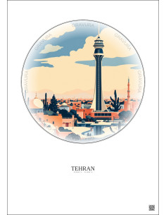 Affiche Tehran – Poster illustration vintage – Milad Tower | Gravura – Fond clair