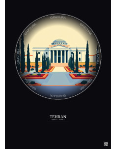 Affiche Tehran – Poster illustration vintage – University Of Tehran | Gravura – Fond foncé