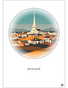 Affiche Reykjavik – Poster illustration vintage – Famous Viewpoint Of Reykjavik | Gravura – Fond clair