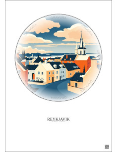 Affiche Reykjavik – Poster illustration vintage – Historic Old Town Of Reykjavik | Gravura – Fond clair