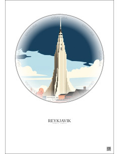 Affiche Reykjavik – Poster illustration vintage – Most Iconic Landmark Of Reykjavik | Gravura – Fond clair