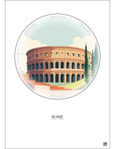 Affiche Rome – Poster illustration vintage – Colosseum | Gravura – Fond clair
