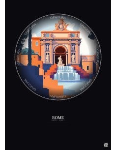 Affiche Rome – Poster illustration vintage – Trevi Fountain | Gravura – Fond foncé