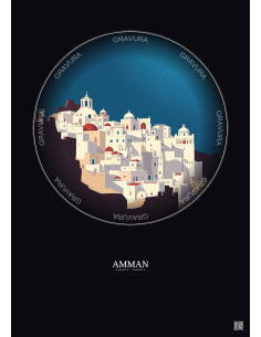 Affiche Amman – Poster illustration vintage – Amman | Gravura – Fond foncé