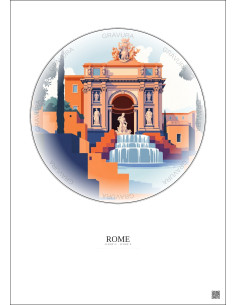 Affiche Rome – Poster illustration vintage – Trevi Fountain | Gravura – Fond clair