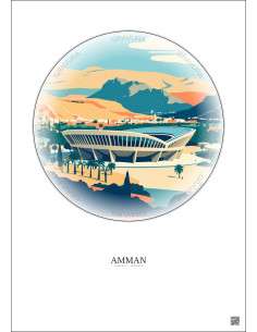 Affiche Amman – Poster illustration vintage – Amman International Stadium | Gravura – Fond clair
