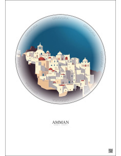 Affiche Amman – Poster illustration vintage – Amman | Gravura – Fond clair