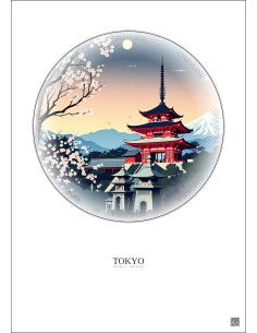 Affiche Tokyo – Poster illustration vintage – Senso Ji Temple | Gravura – Fond clair