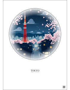 Affiche Tokyo – Poster illustration vintage – Tokyo Tower | Gravura – Fond clair