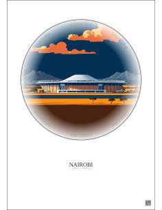 Affiche Nairobi – Poster illustration vintage – Moi International Sports Centre | Gravura – Fond clair
