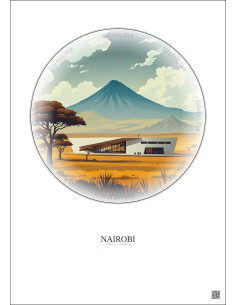 Affiche Nairobi – Poster illustration vintage – National Museums Of Kenya | Gravura – Fond clair