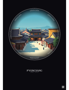 Affiche P Yongyang – Poster illustration vintage – Historic Old Town Of P Yongyang | Gravura – Fond foncé