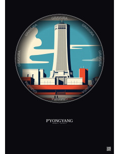 Affiche P Yongyang – Poster illustration vintage – Most Iconic Landmark Of P Yongyang | Gravura – Fond foncé
