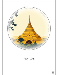 Affiche Vientiane – Poster illustration vintage – Pha That Luang | Gravura – Fond clair