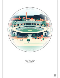 Affiche Colombo – Poster illustration vintage – R Premadasa Stadium | Gravura – Fond clair