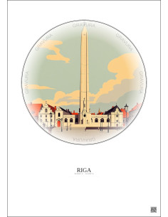 Affiche Riga – Poster illustration vintage – Freedom Monument | Gravura – Fond clair