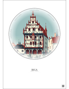 Affiche Riga – Poster illustration vintage – House Of The Blackheads | Gravura – Fond clair