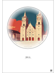 Affiche Riga – Poster illustration vintage – Riga Cathedral | Gravura – Fond clair