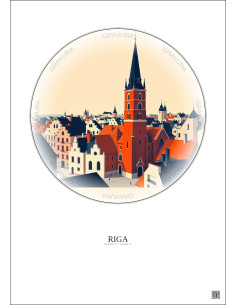 Riga Vintage Travel Poster – St Peter S Church | Gravura – Light background